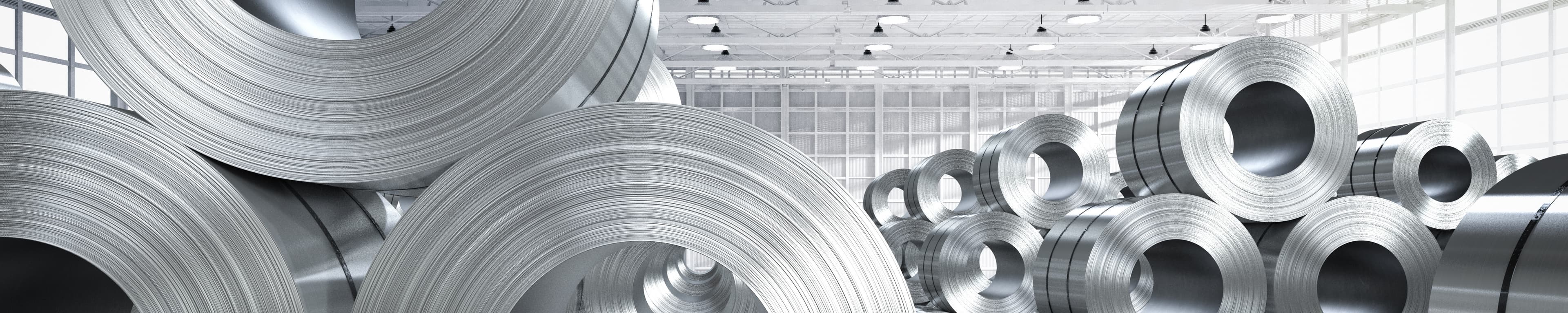 Steel rolls in a warehouse