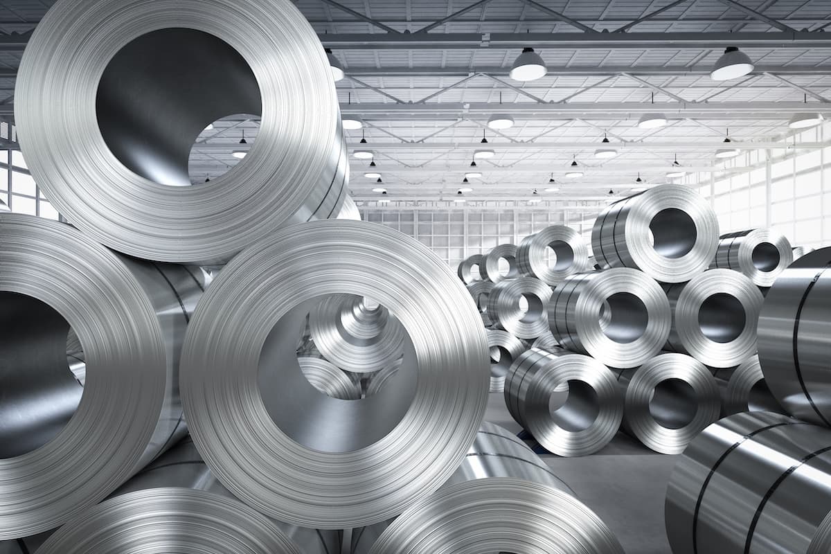 Steel rolls in a warehouse