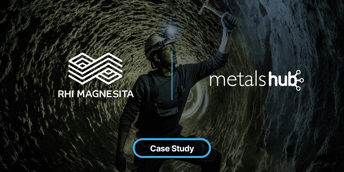 RHI Magnesita and Metalshub logos on a darkened background of a man in a mine